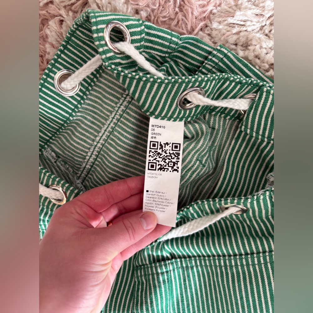 Green Striped Drawstring Patch Pocket Pants - image 7